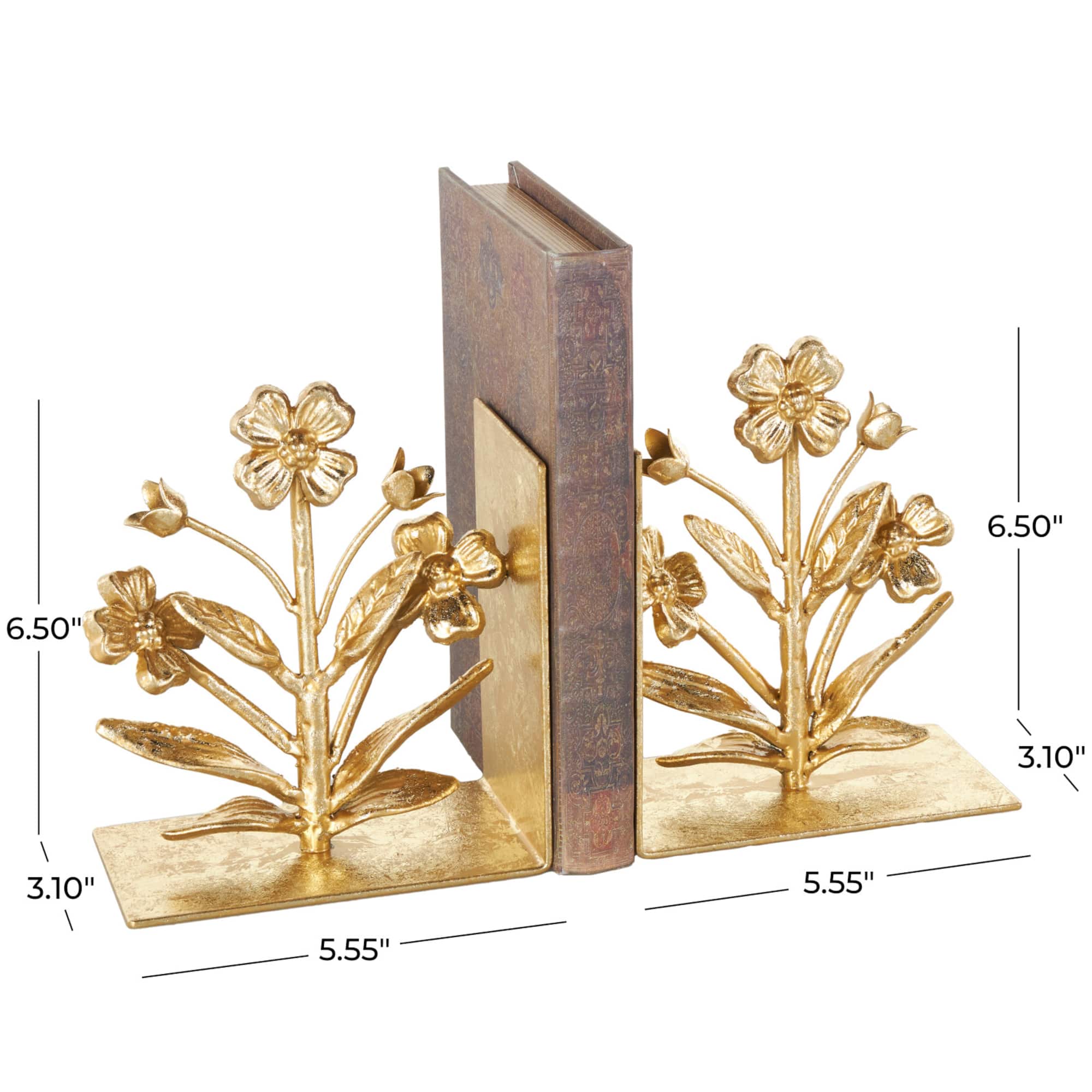 6.5" Gold Shimmer Metal Floral Bookends, 2ct.